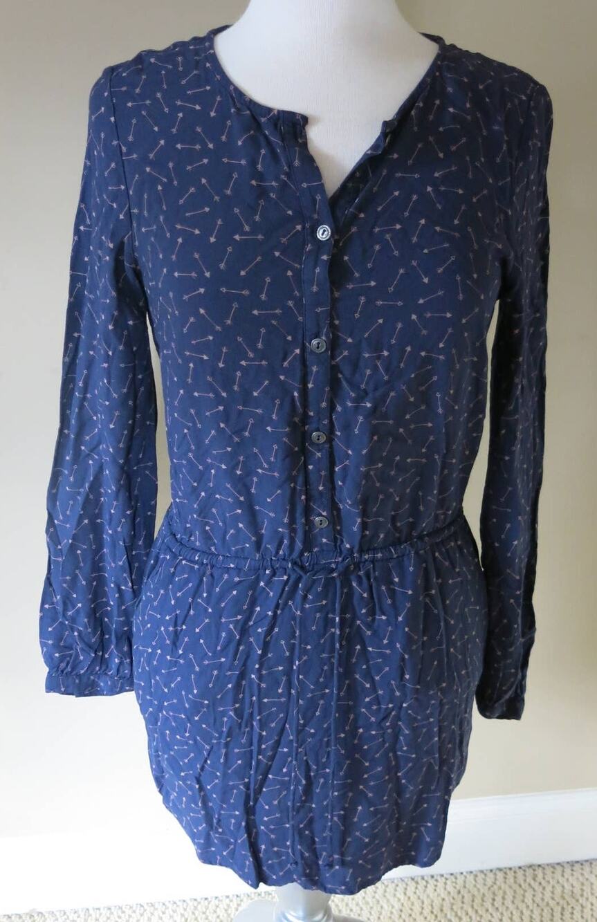 HINGE Mini Shirt Dress Size S Long Sleeve Blue Pink Arrows Boho Casual Cute